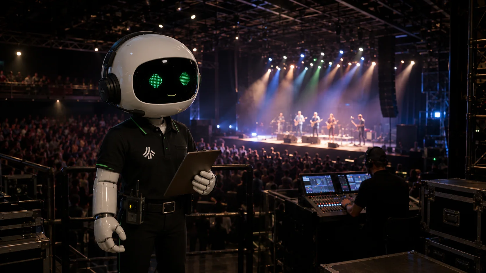 Teambridge venue operations coordinator overlooking an indoor concert