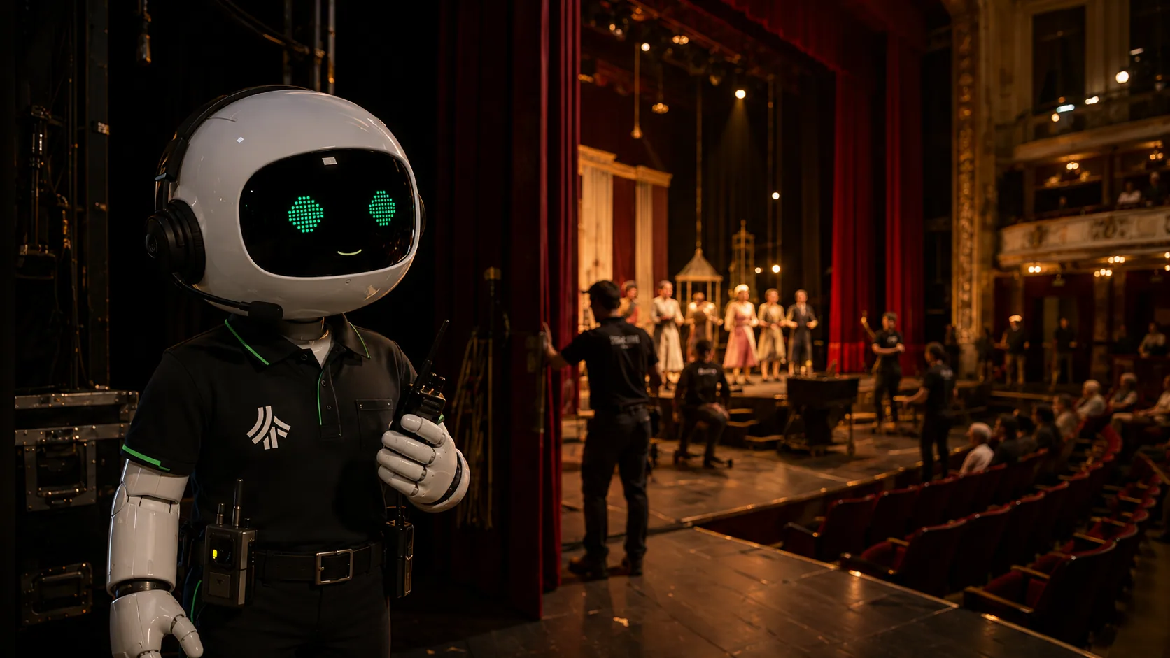 Teambridge stage coordinator working backstage in a performing arts theater