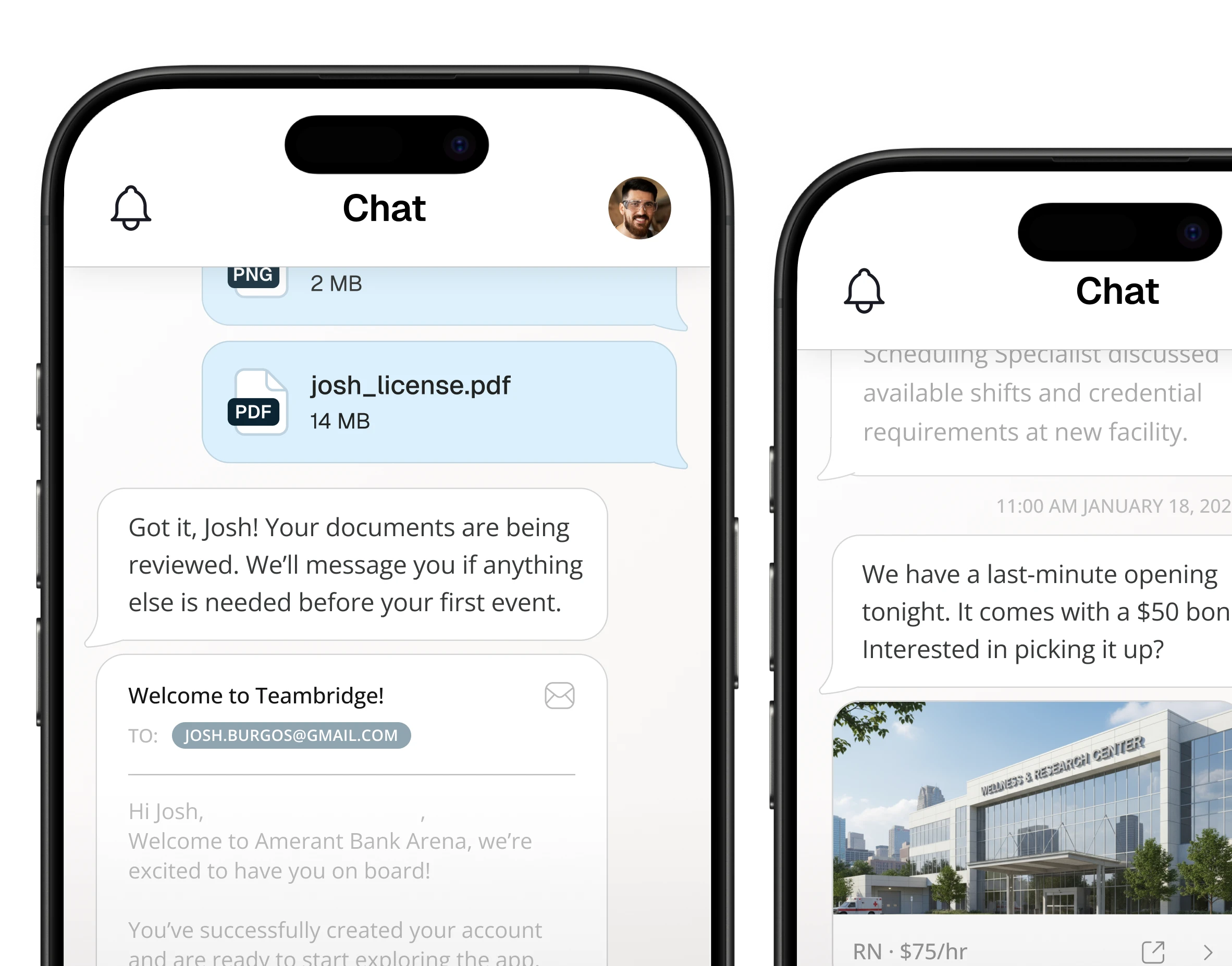 Teambridge mobile conversations connecting workforce messages, documents, and open shifts
