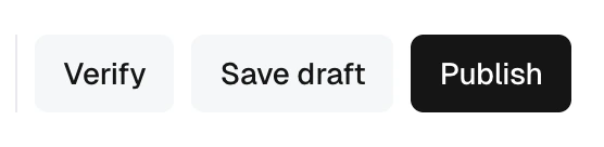 Workflow editor actions: Verify, Save draft, and Publish.